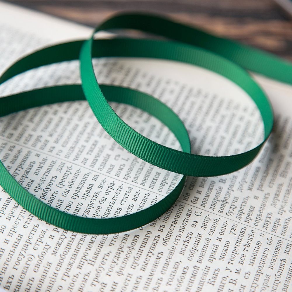 лента репсовая, цвет темный травяной зеленый, ширина 9.5 мм ленты