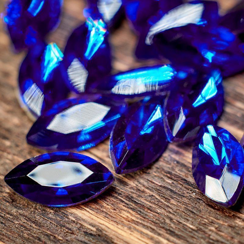 кабошон стекло кристалл, navette, цвет sapphire, 12х6 мм