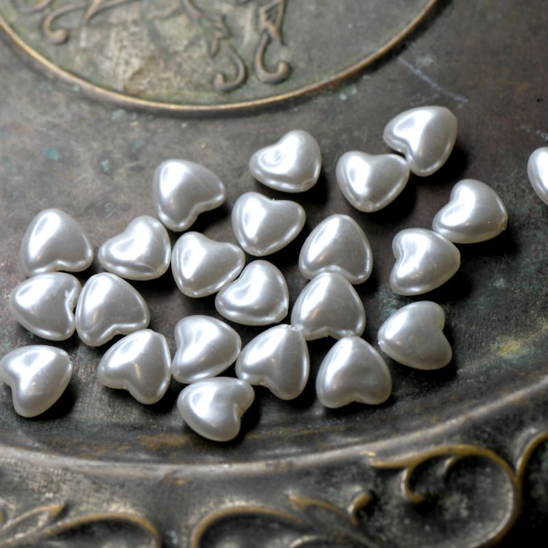 бусина, имитация жемчуга "сердечко", акрил, цвет белый, 12x11x6.5 мм