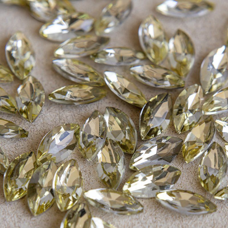 кабошон стекло кристалл, navette, цвет jonquil, 12х6 мм