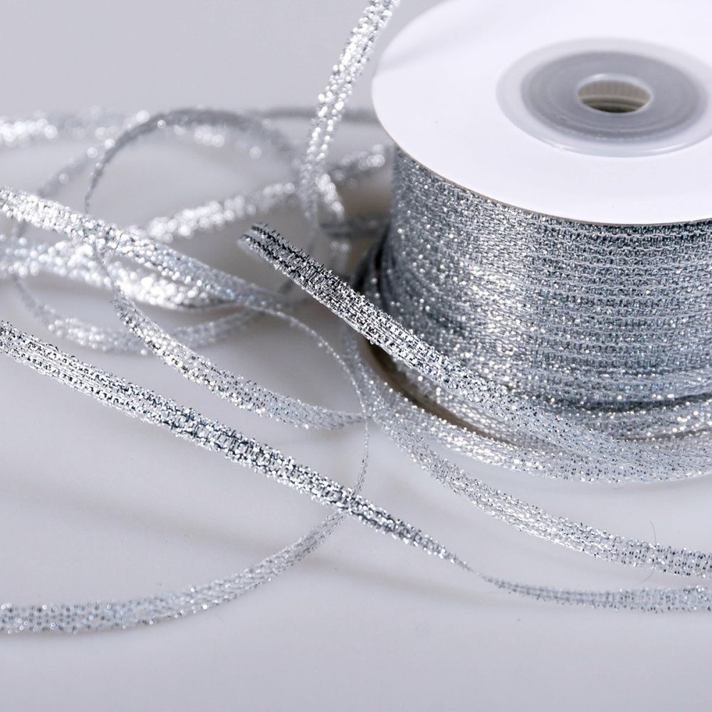лента парчовая, цвет серебро, ширина 3 мм