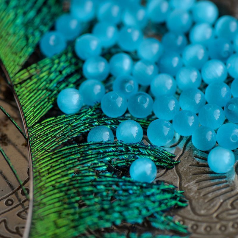 бусина "кошачий глаз", стекло, цвет голубой, 6 мм