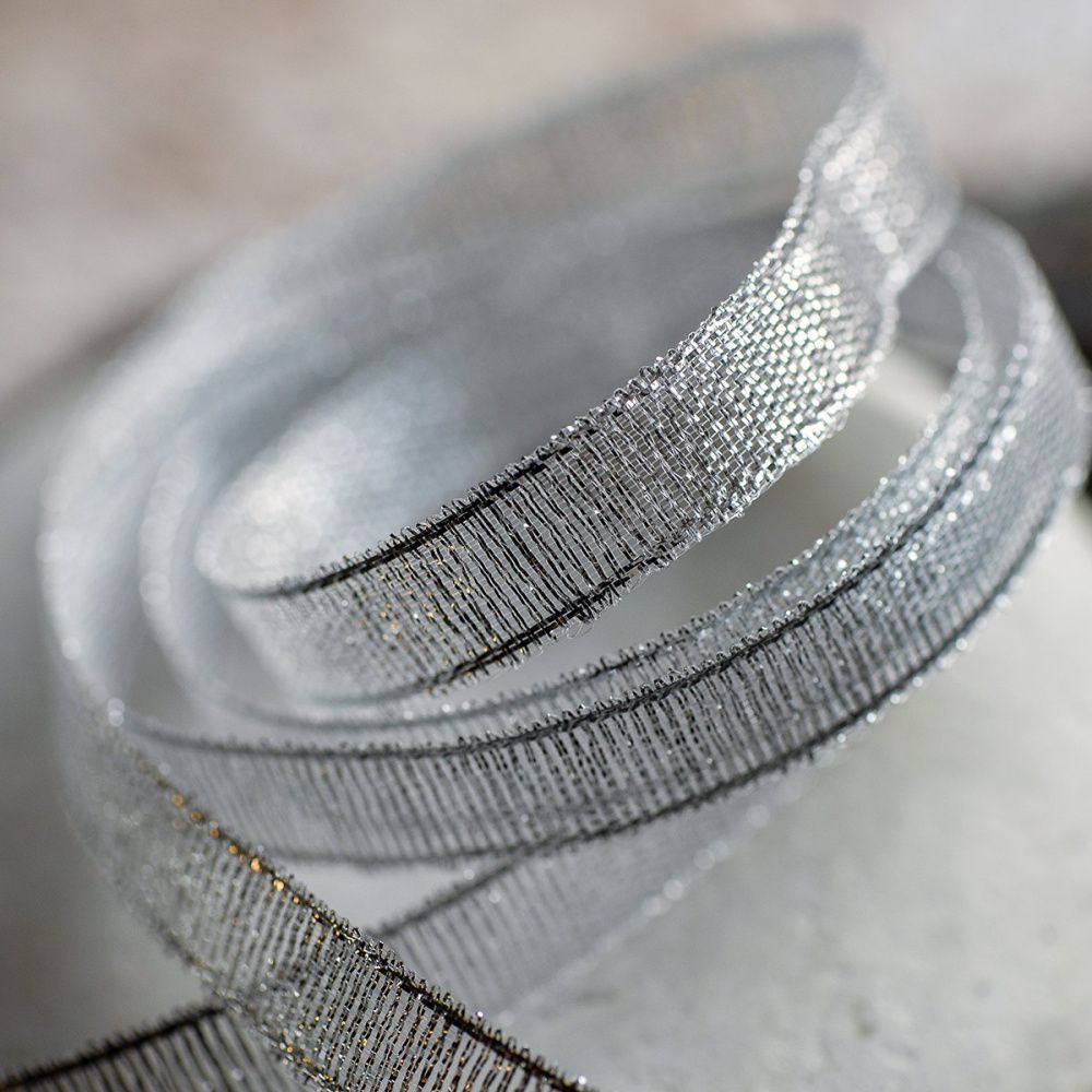лента парчовая, цвет серебристый металлик, ширина 9 мм