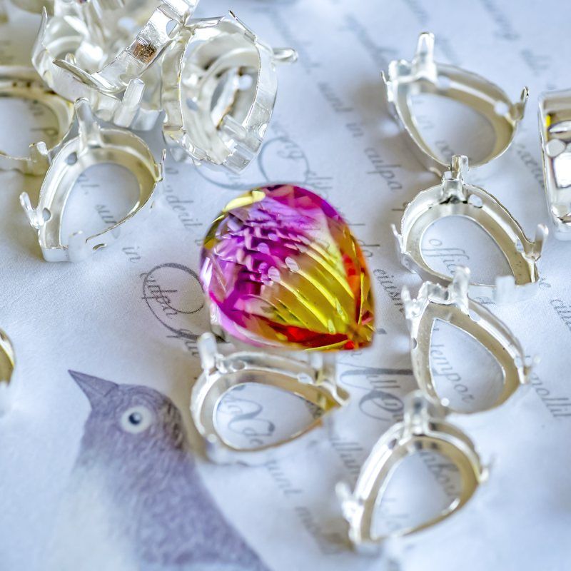 цапы для стразов каплевидные, открытые, серебро, 14х10 мм