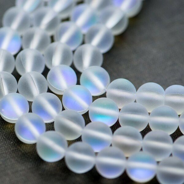 бусина, стекло "лунный камень", цвет белый, 10 мм