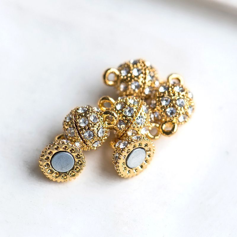 Замочки застежка магнитная "шарик-стар", стразы, позолота, 16x10 мм