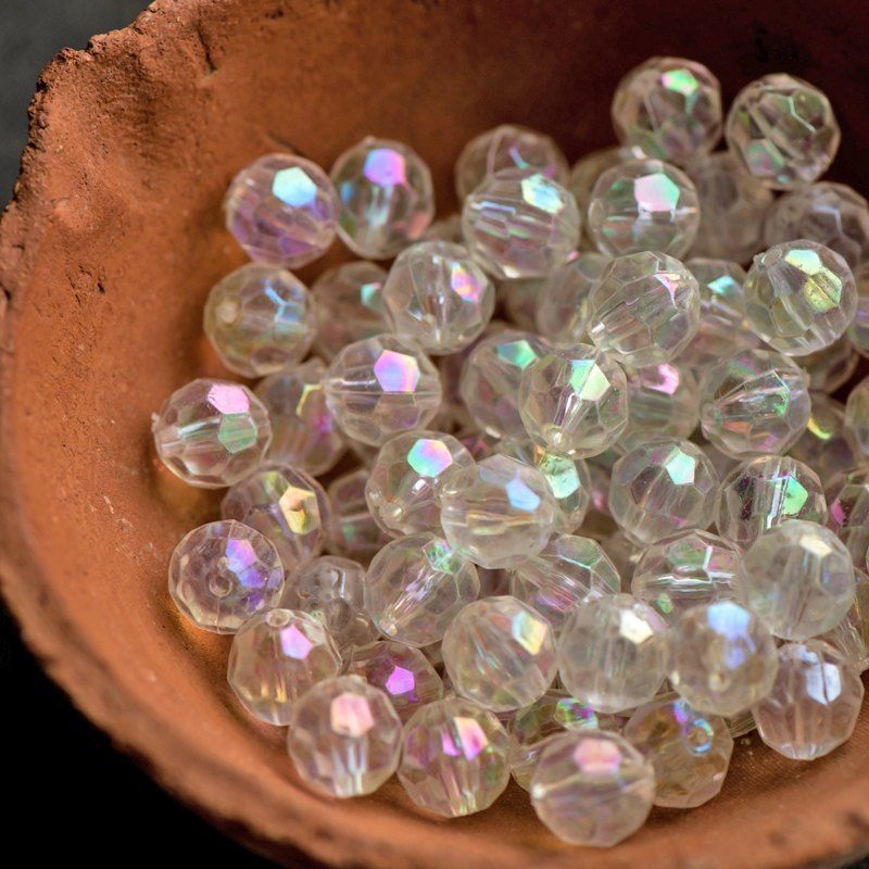 бусина, акрил 10, граненая, цвет прозрачный ав, 10 мм