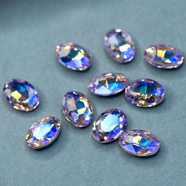 кабошон стекло кристалл, овальный, цвет lt.pink ab, 14х10 мм