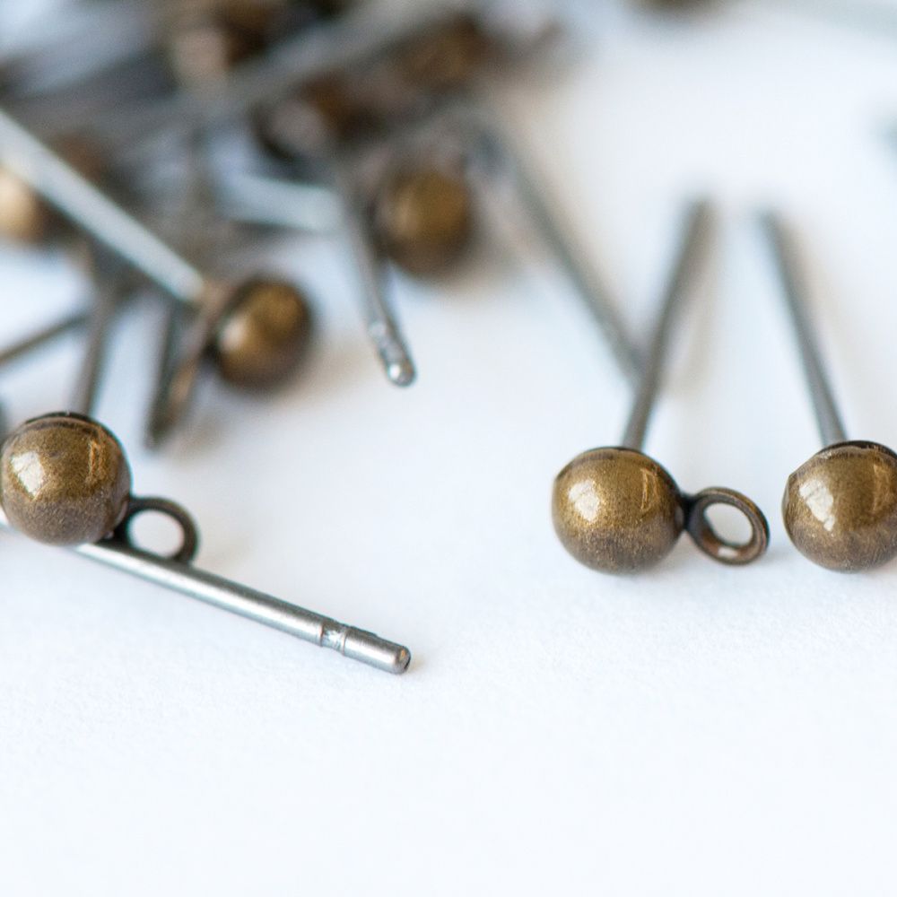 пуссеты "шарик", цвет античная бронза, 12х3 мм