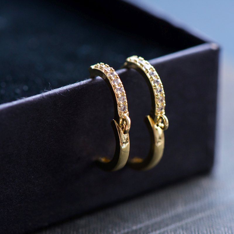 пуссеты "колечко", цирконий, цвет золото, 16x14x2 мм