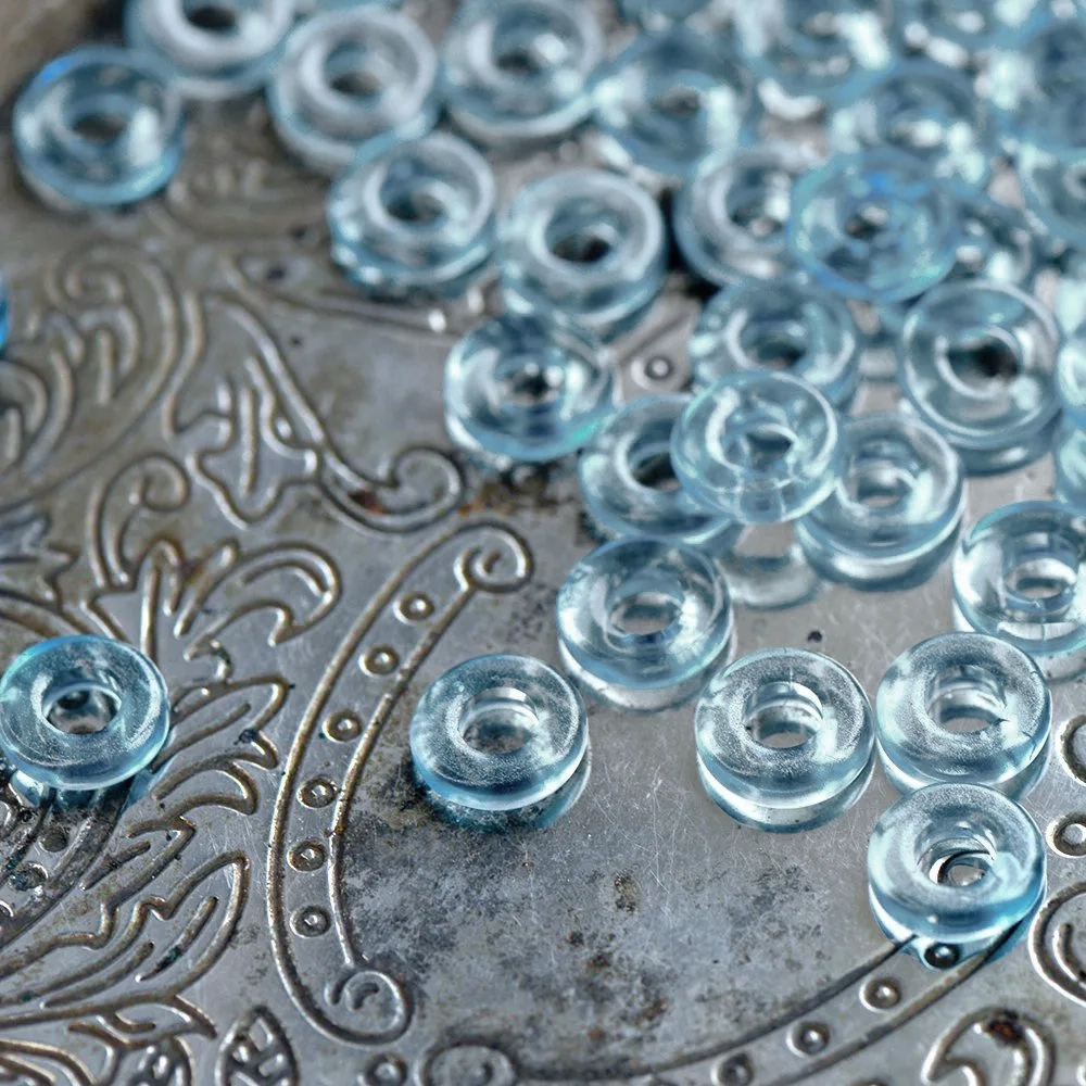 бусина "ринг", стекло, цвет голубой/серебристый, 10x3 мм