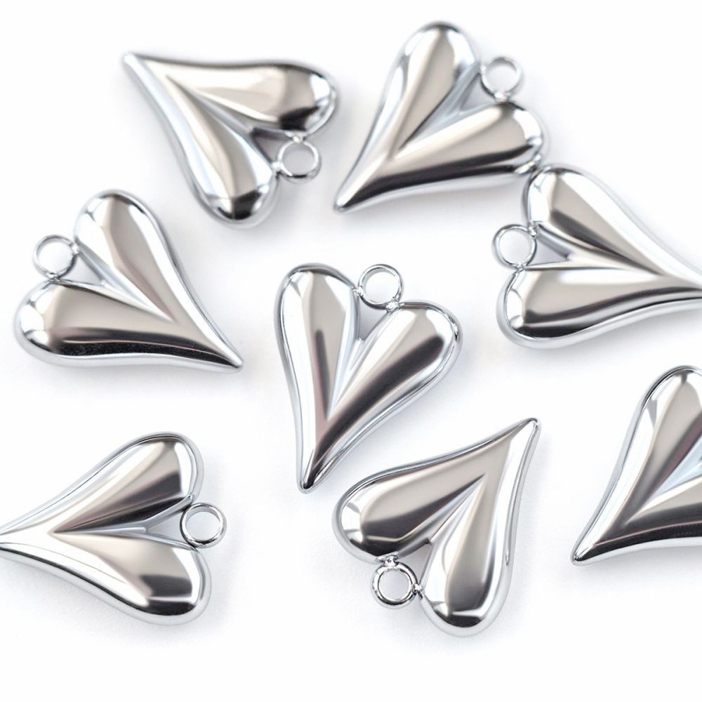 подвеска стальная "сердечко 3д", цвет серебро, 15x12 мм