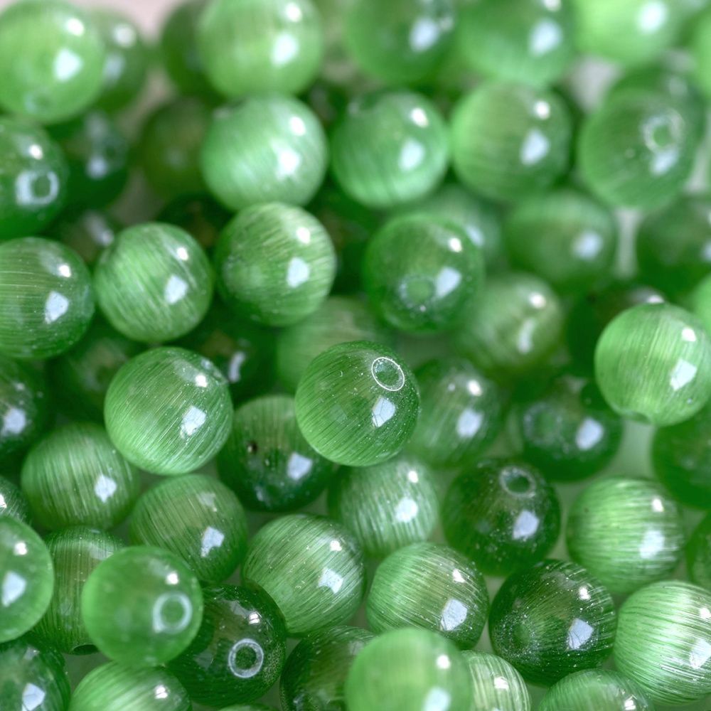 бусина "кошачий глаз", стекло, цвет зеленый травяной, 5 мм