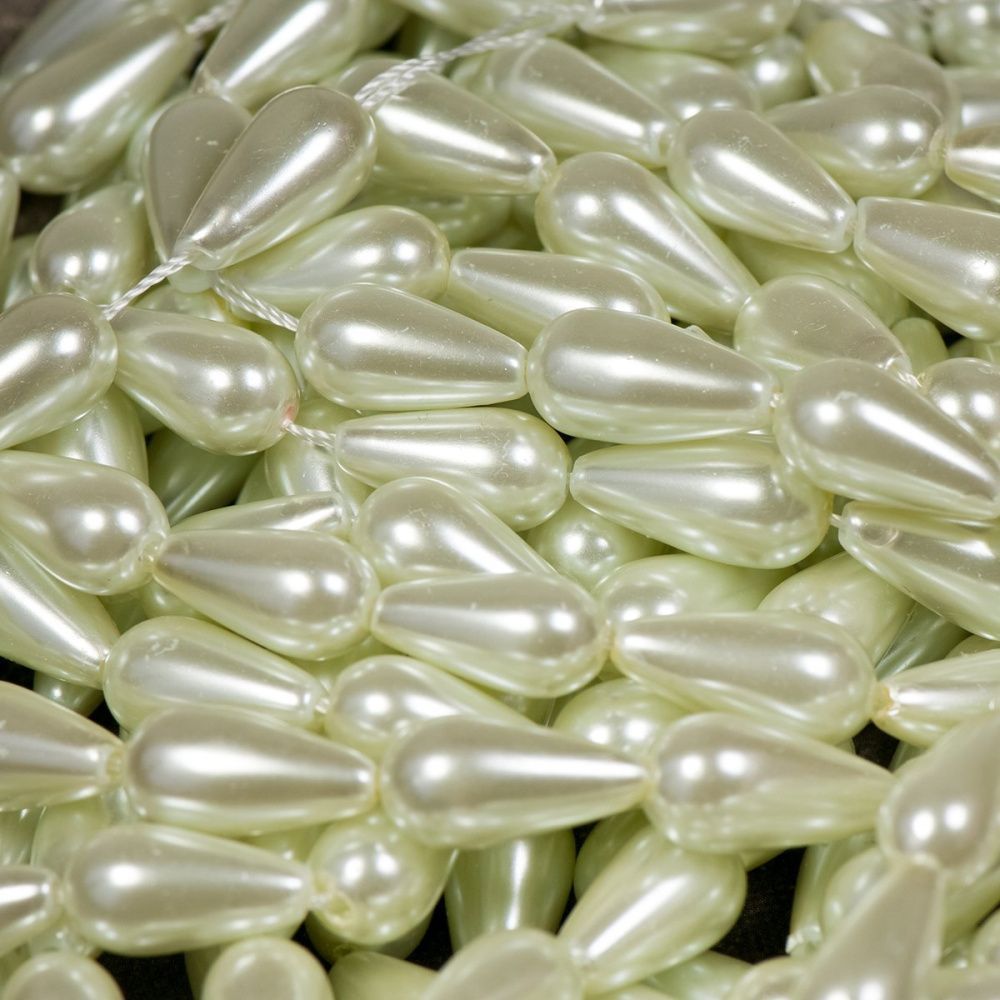 бусина, имитация жемчуга "капля", стекло, цвет белый, 8х17 мм