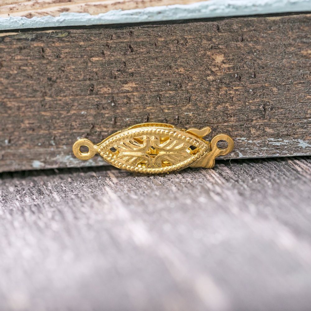 замочек-рыбка для жемчуга, цвет золото, 7x20x2.8 мм