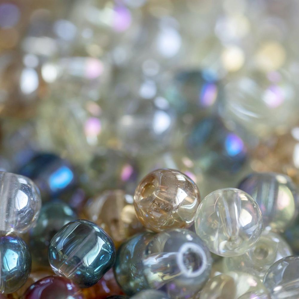 бусина, стекло 6, цветовой микс радужный, 6 мм