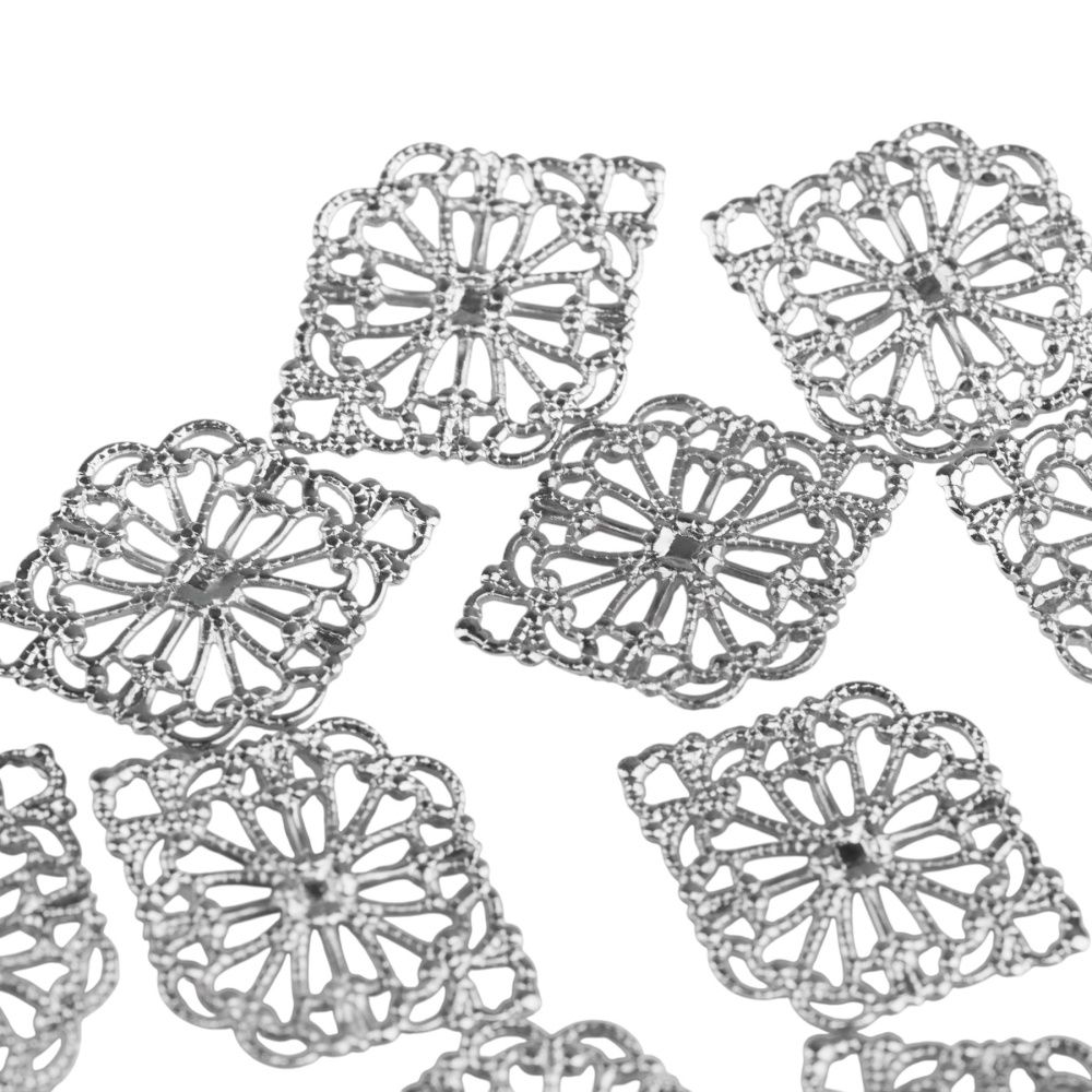 коннектор "филигрань витраж", цвет платина, 21.5x15 мм