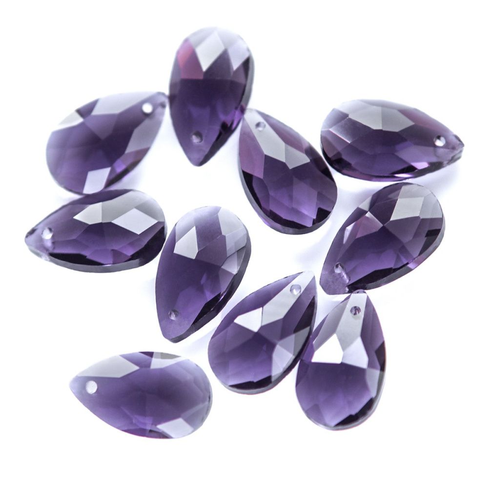 подвеска стеклянная "капля", граненая, цвет фиолетовый, 22х13 мм