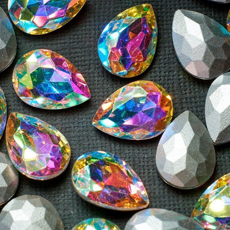 кабошон стекло кристалл, каплевидный, цвет crystal ab, 18х13 мм