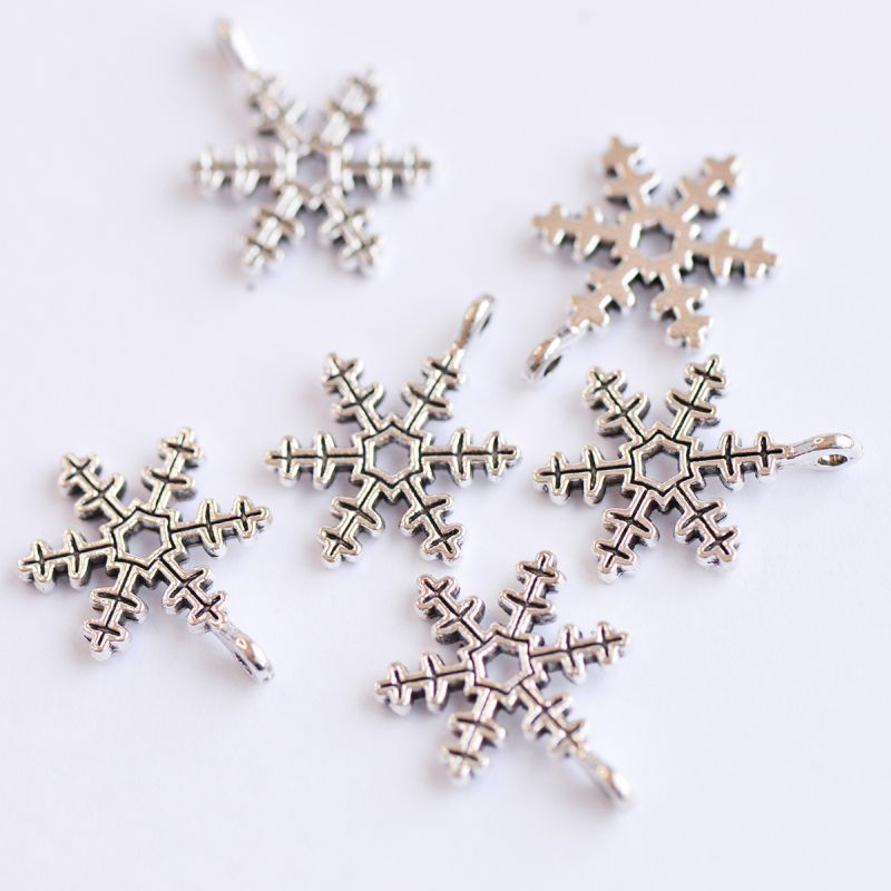 подвеска металлическая "снежинка новогодняя", античное серебро, 21x15x4 мм