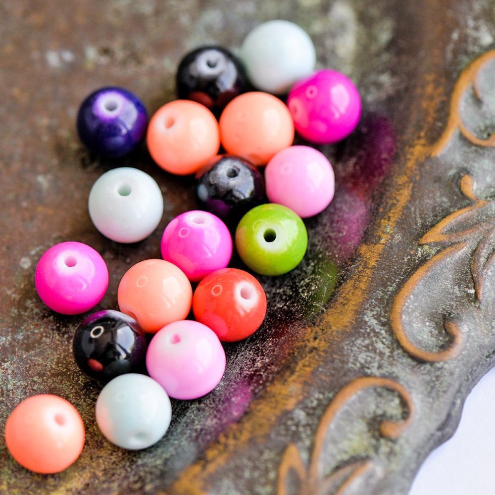 бусина, стекло "бейкер", цветовой микс, 10 мм