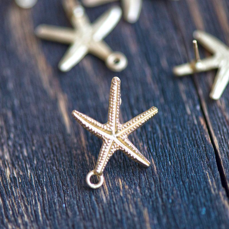 пуссеты "морская звезда", цвет матовое золото, 26x20 мм