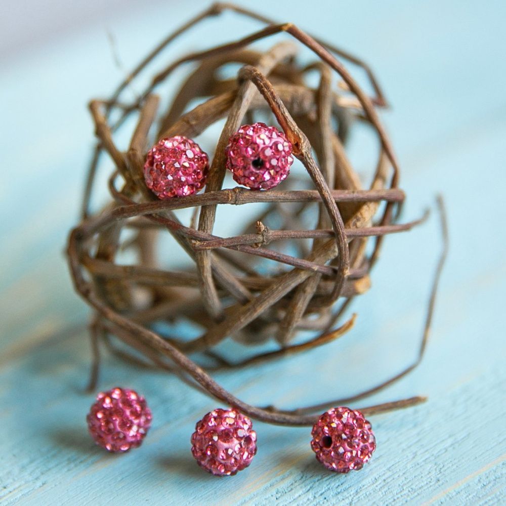 бусина "шамбала" 10, цвет розово-красный, 10 мм