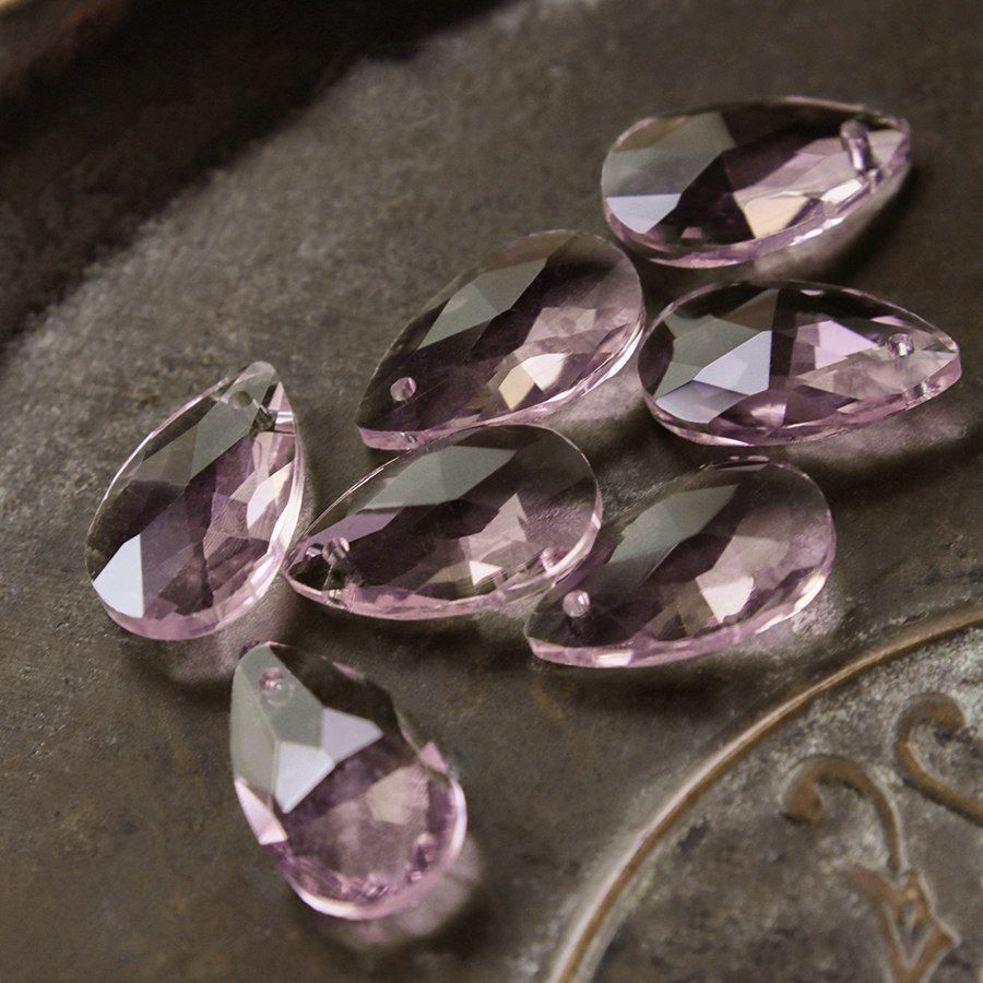 подвеска стеклянная "капля", граненая, цвет розовый, 22х13 мм