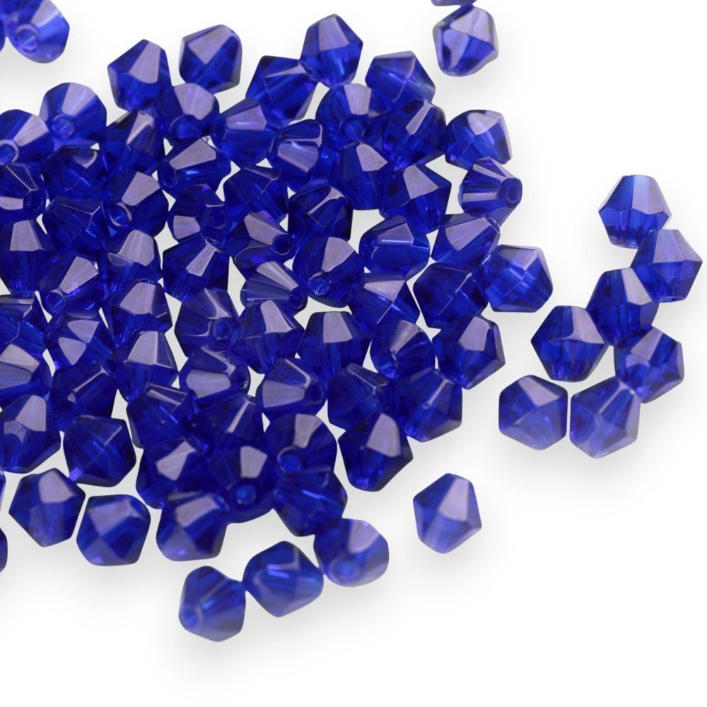 бусина, стекло биконус 6, цвет темный синий, 6 мм