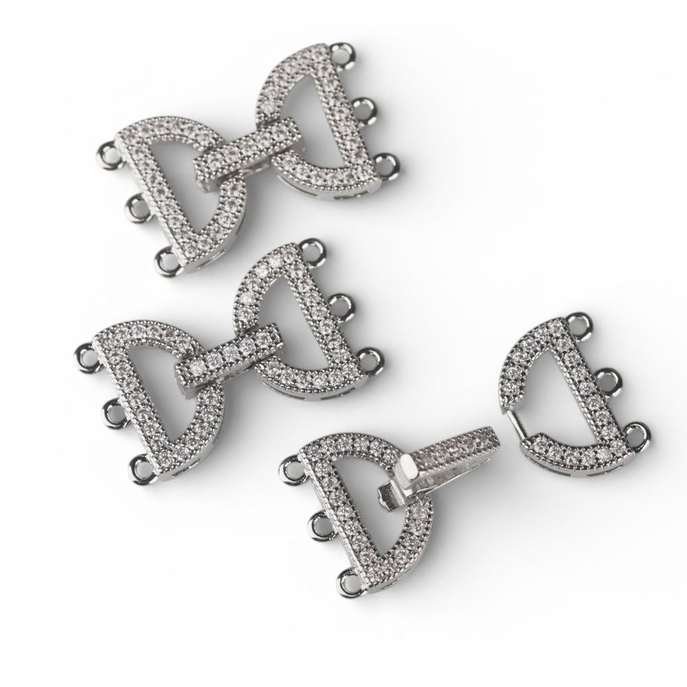 замок для украшений "арко", покрытие платина/циркон, 24 мм