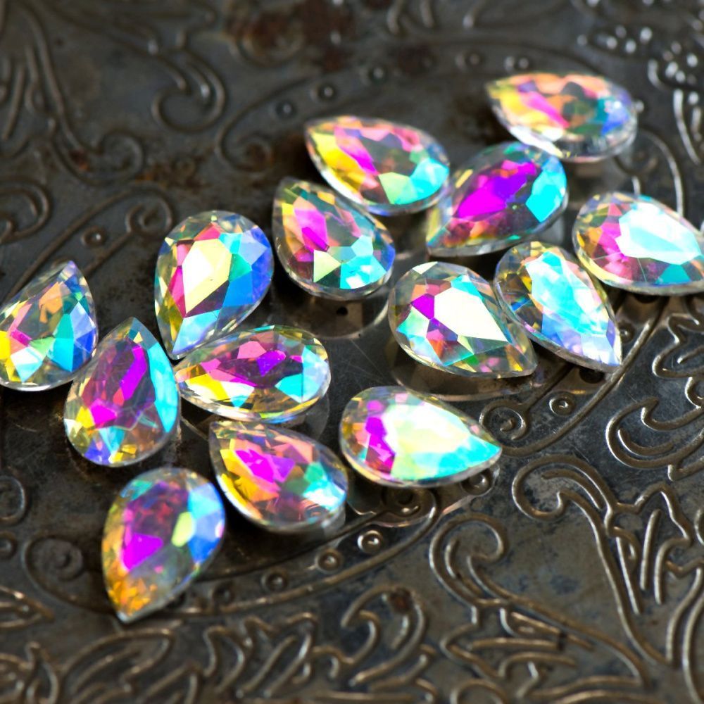 кабошон стекло кристалл, каплевидный, цвет crystal ab, 14х10 мм