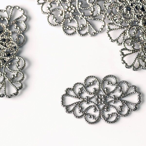 коннектор "филигрань зернь", цвет платина, 30х20х0,8 мм