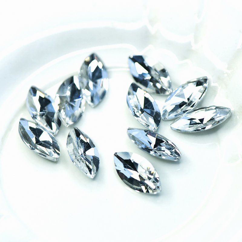 кабошон стекло кристалл, navette, цвет crystal, 18х9 мм