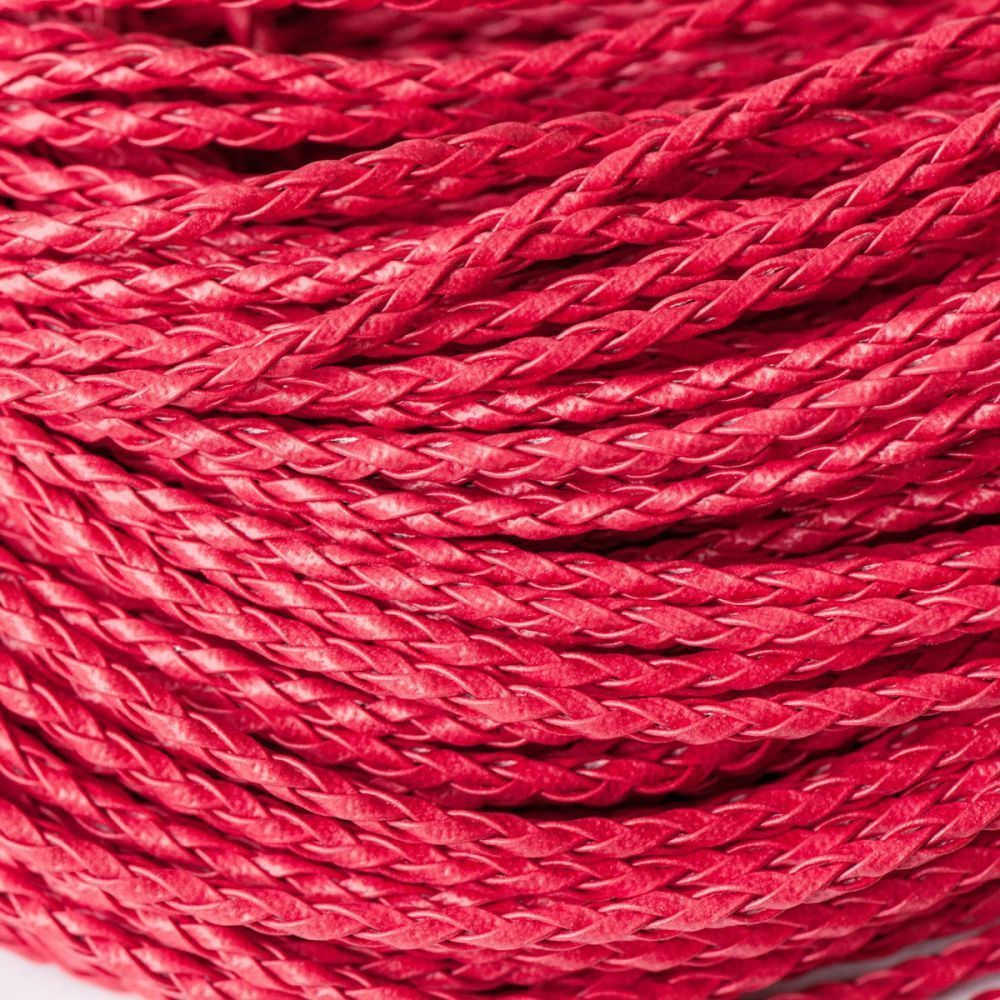 шнур, имитация кожи, плетеный, цвет красный, 3 мм