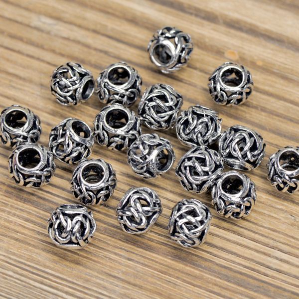 ес бусина металл "сеть 2", цвет античное серебро, 11x9 мм