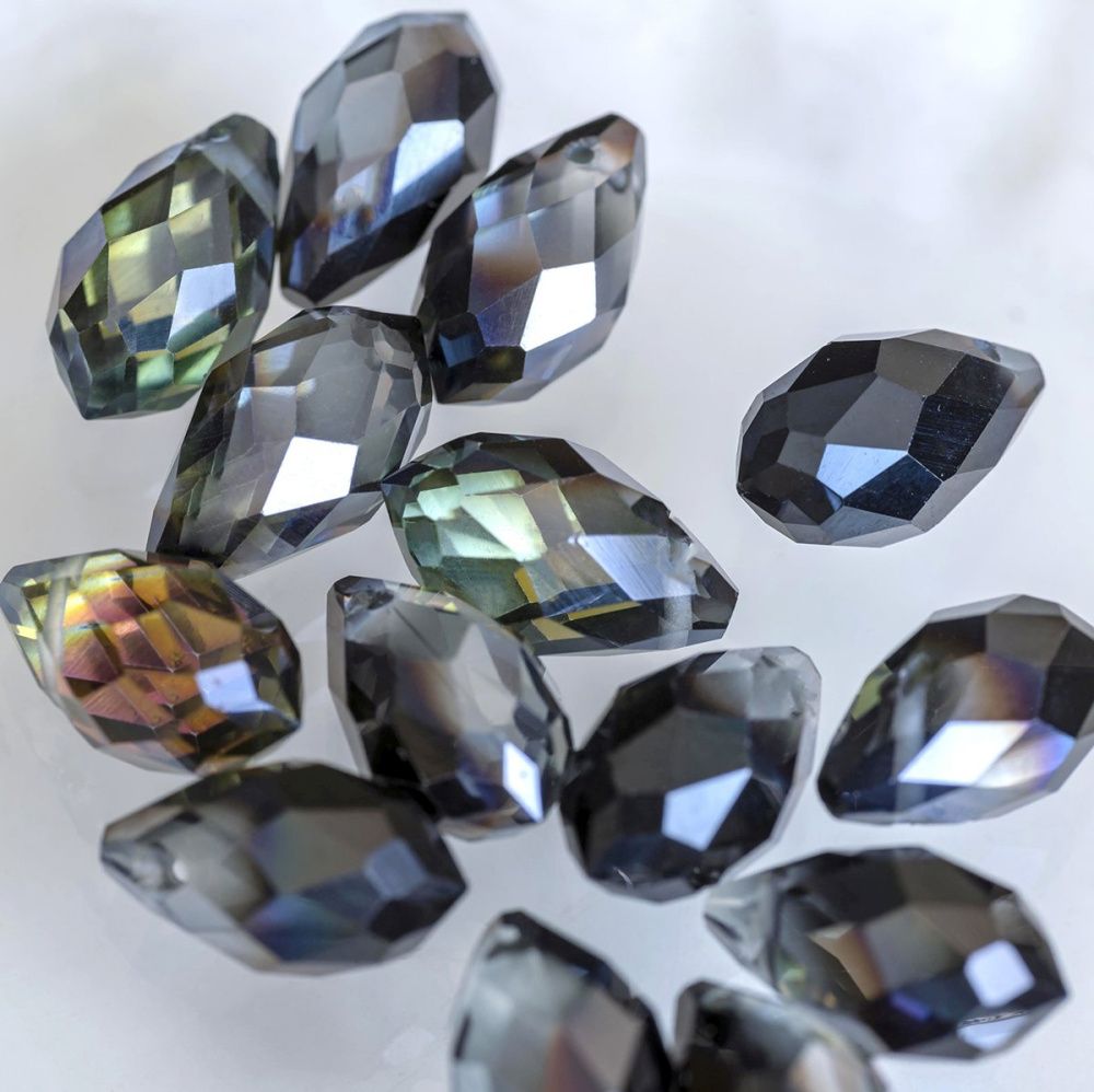 бусина, стекло, "капелька", граненая, цвет желто-черный, 13x8 мм