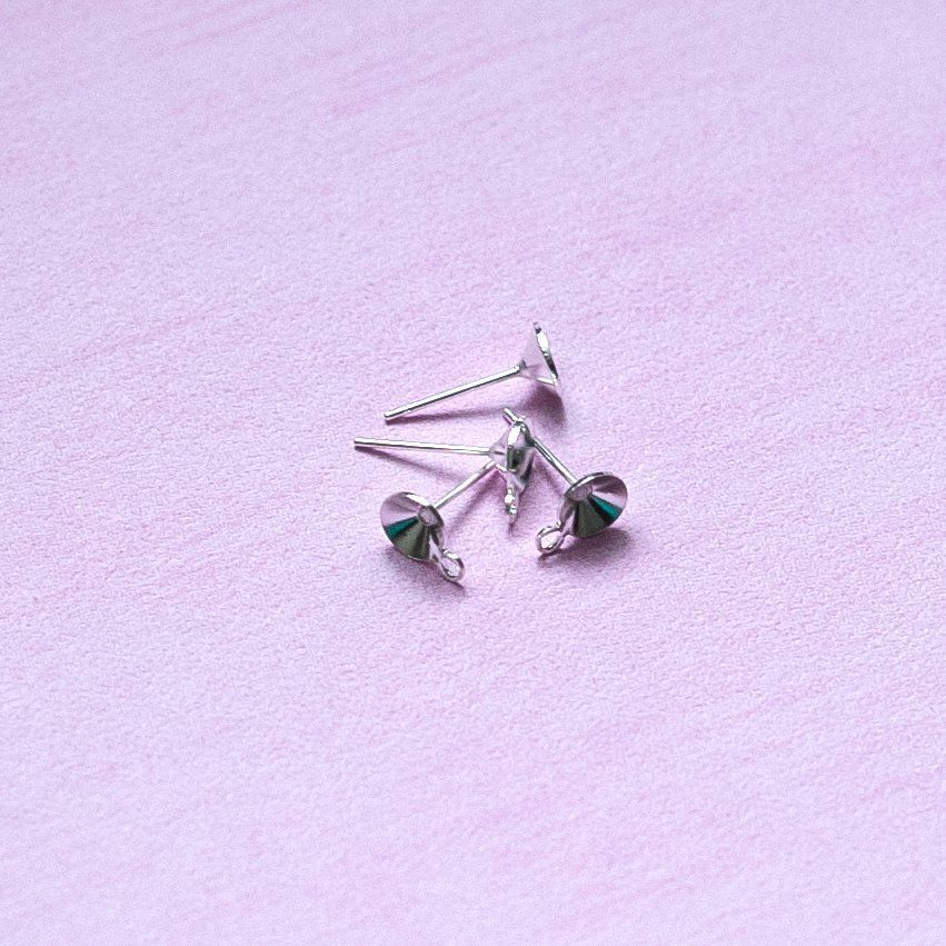 пуссеты "раунд", место для стразов, серебро, 14х0.8