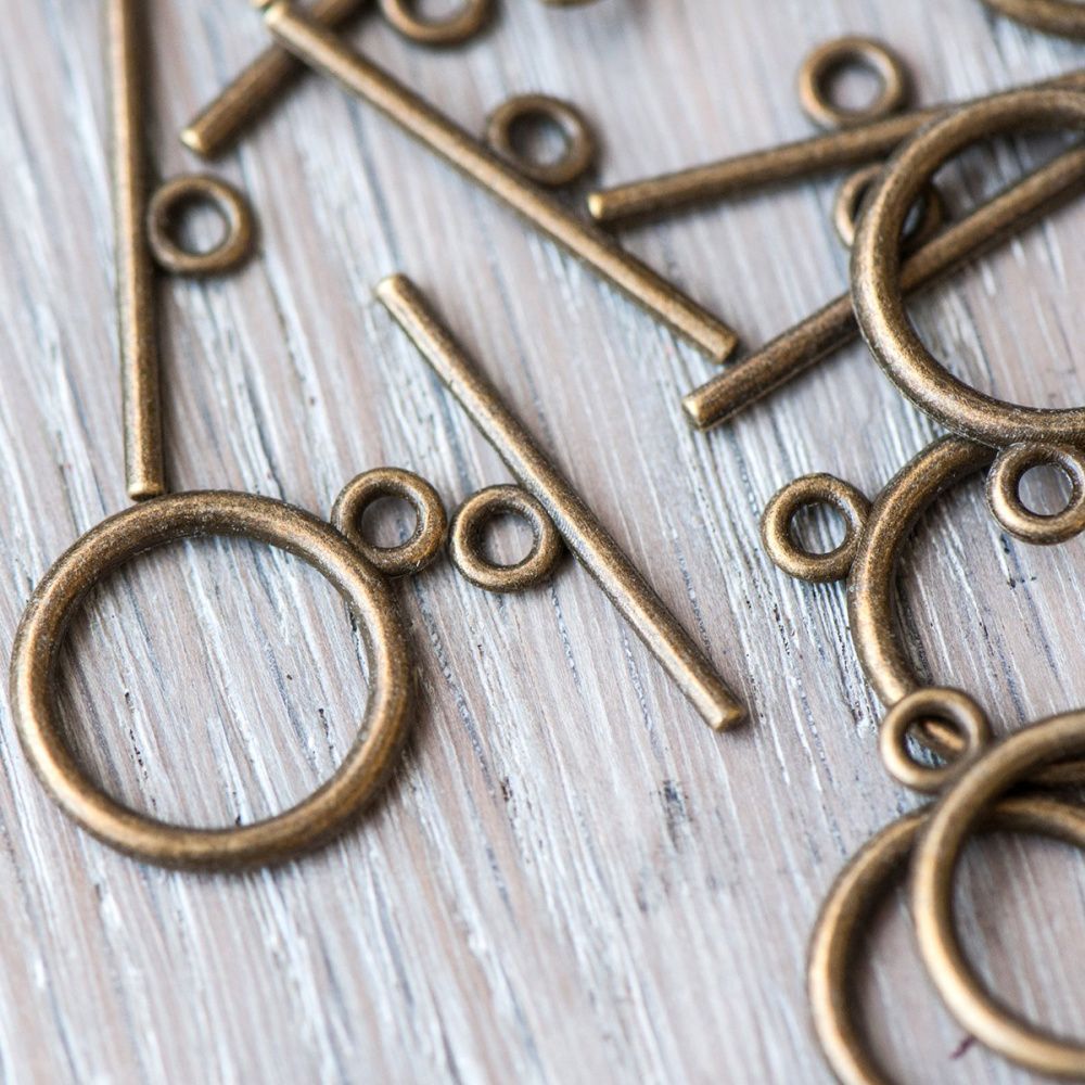 Замочки тоггл "раунд", цвет античная бронза, 15х2 мм