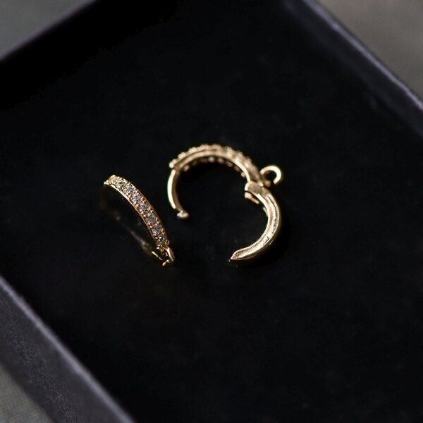 пуссеты "колечко", цирконий, цвет светлое золото, 16x14x2 мм