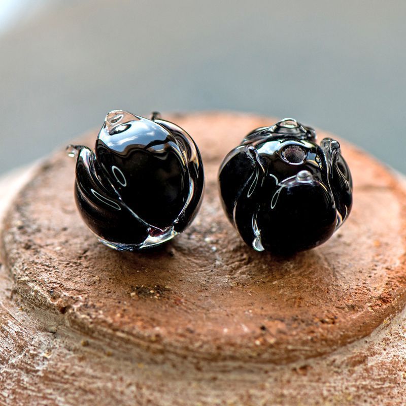 бусина, мурано "бутончик", черный, 13х12 мм