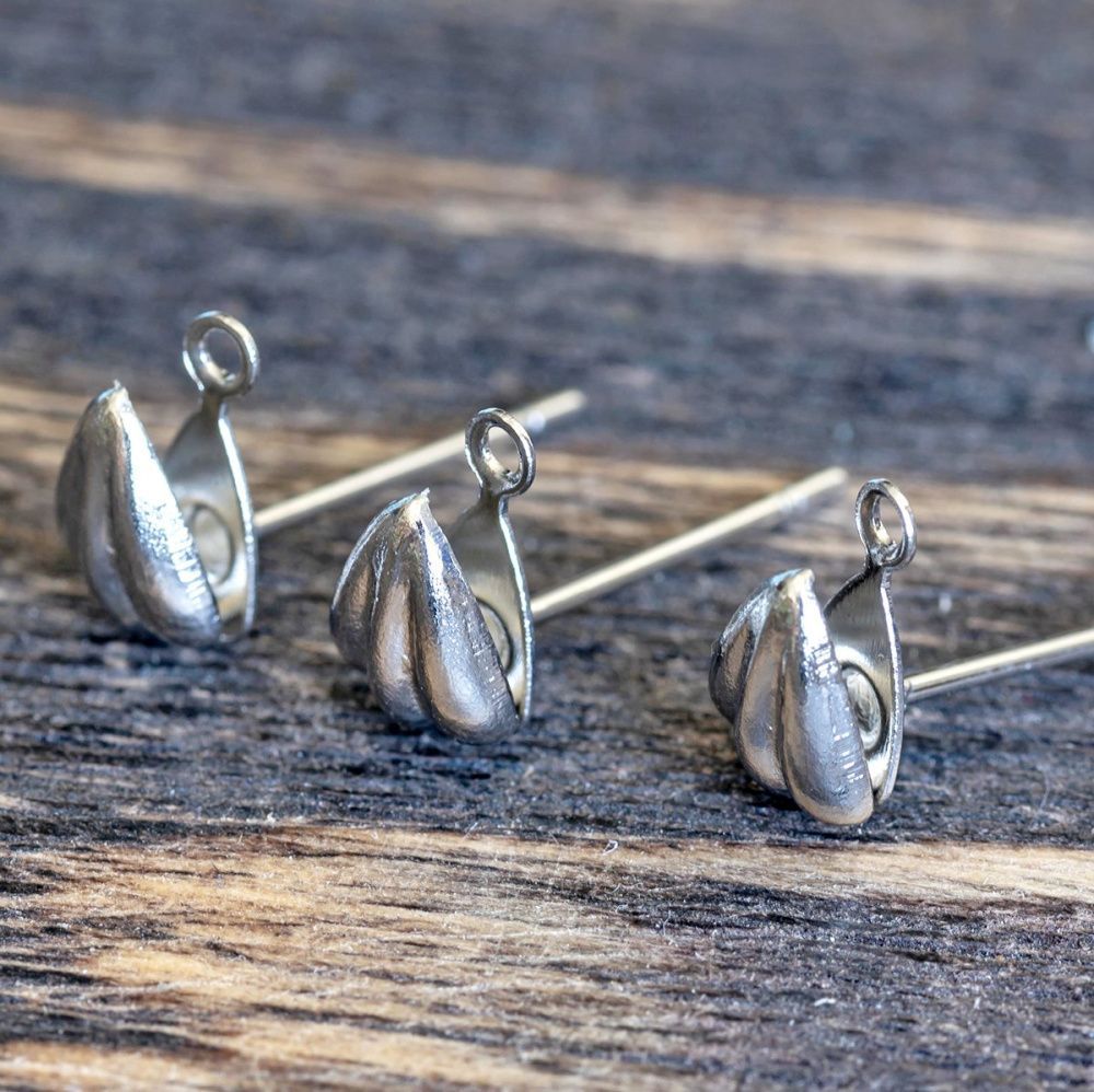 пуссеты "ракушка", цвет платина, 15х9х5 мм