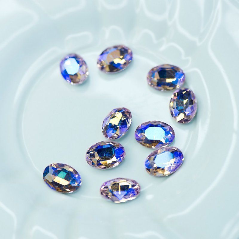 кабошон стекло кристалл, овальный, цвет lt.pink ab, 14х10 мм