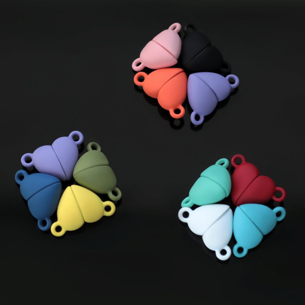 Замочки застежка магнитная "сердце", окрашенная, цветовой микс, 10.5x16x7 мм