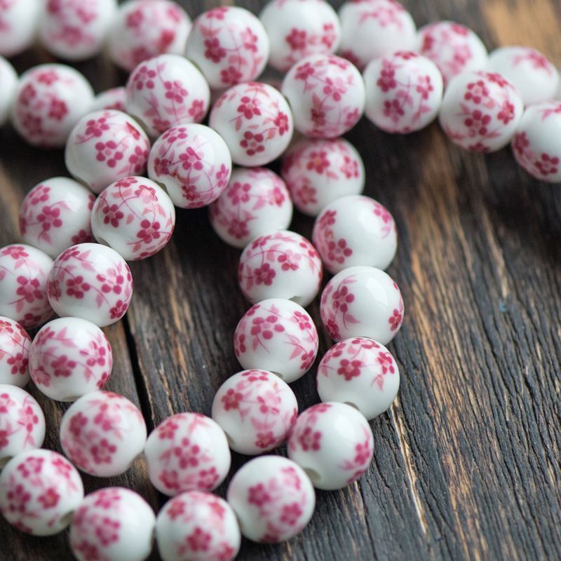 бусина, керамика "сакура", цвет бело-розовый, 10 мм