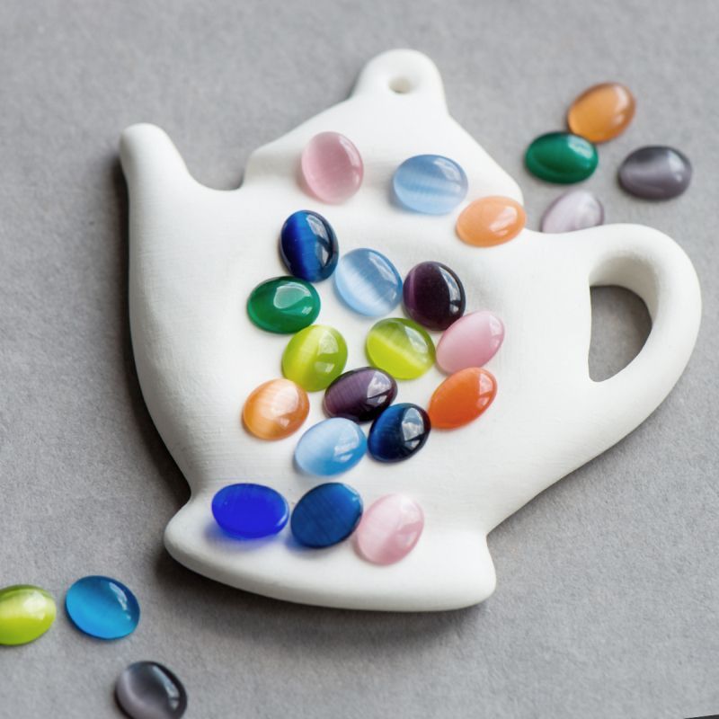 кабошон "кошачий глаз", стекло, цветовой микс, 10х8х3 мм