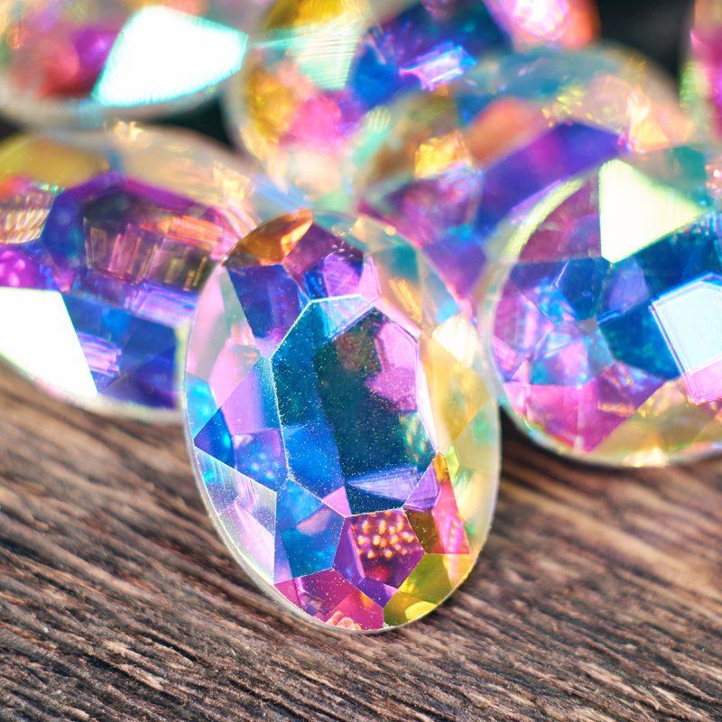 кабошон стекло кристалл, овальный, цвет cristal ab, 18х13 мм