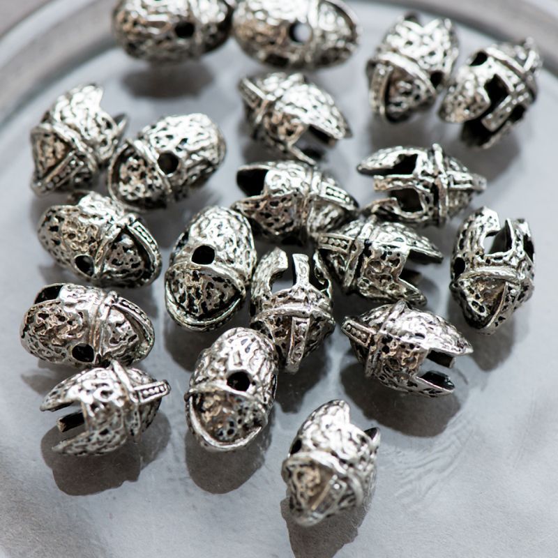 бусина, металл "троя", цвет античное серебро, 14x9.5x9 мм