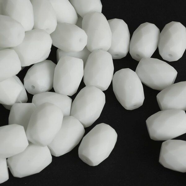 бусина, стекло "бочонок", граненая, цвет белый матовый, 12х10 мм