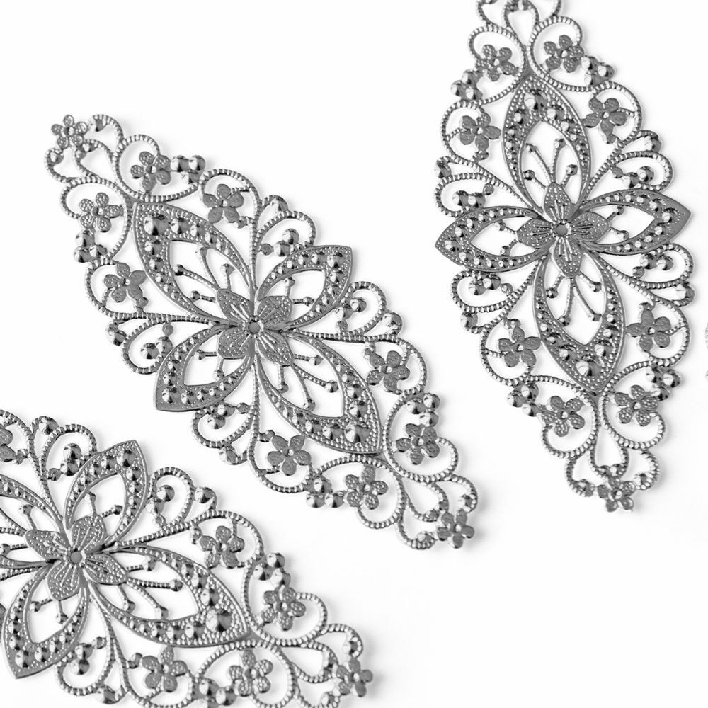 коннектор "филигрань византия", цвет серебро, 82x35x0.8 мм