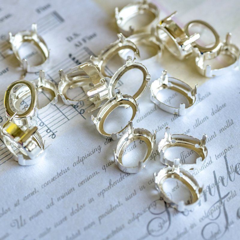 цапы для стразов овальные, открытые, серебро, 14х10 мм